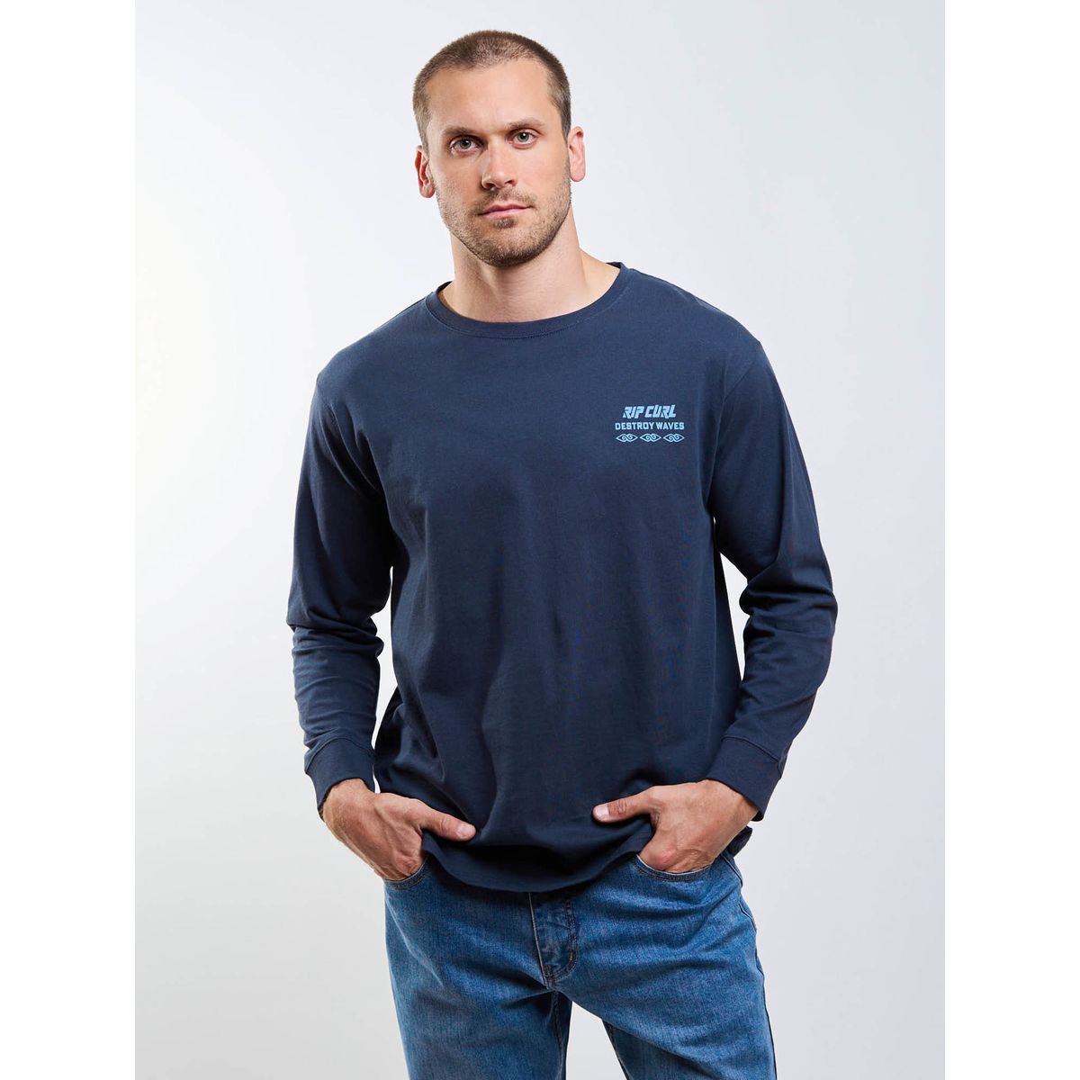 RIP CURL - Polera ML Sunwave Azul Hombre Rip Curl