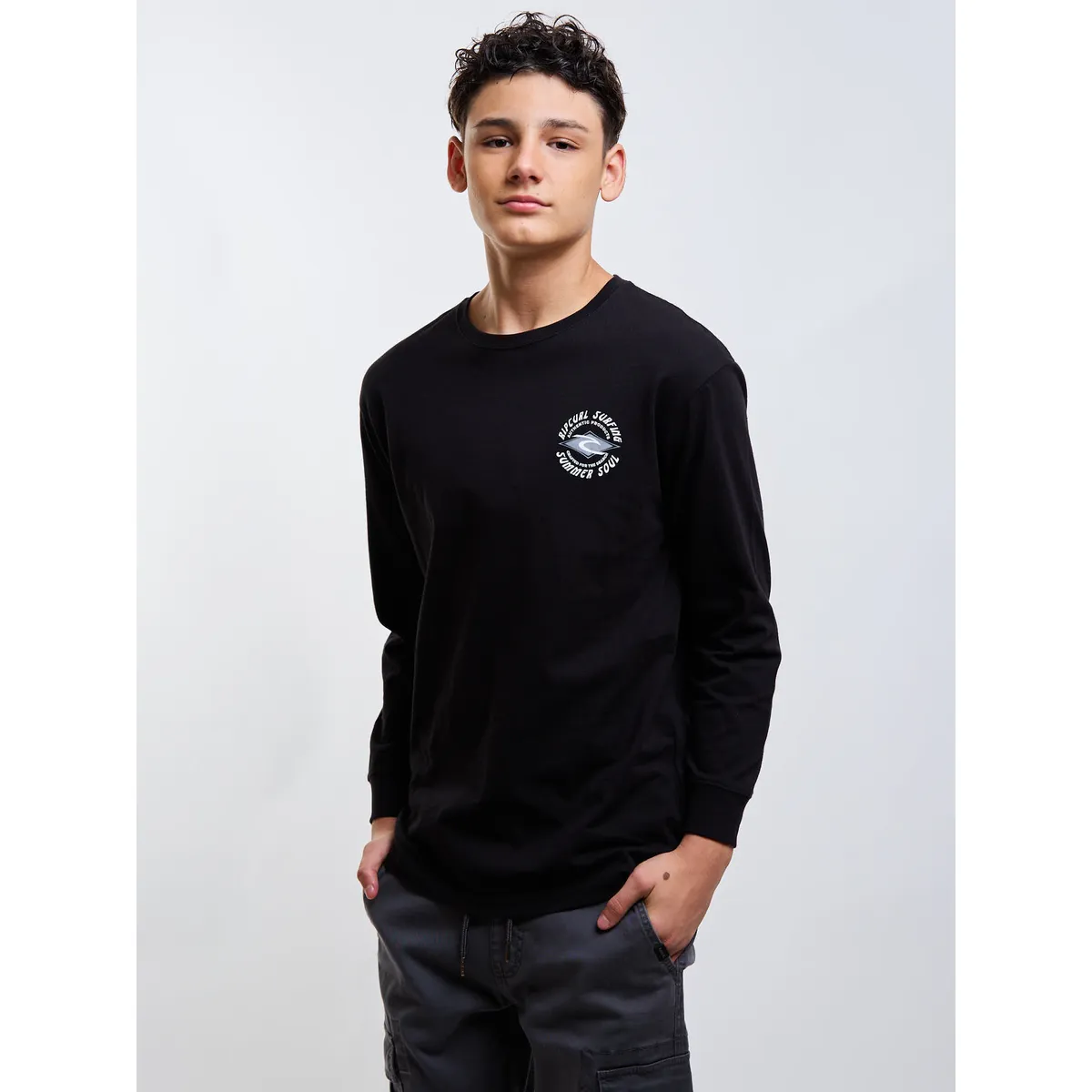 RIP CURL - Polera ML Southwave Negro Infantil Rip Curl