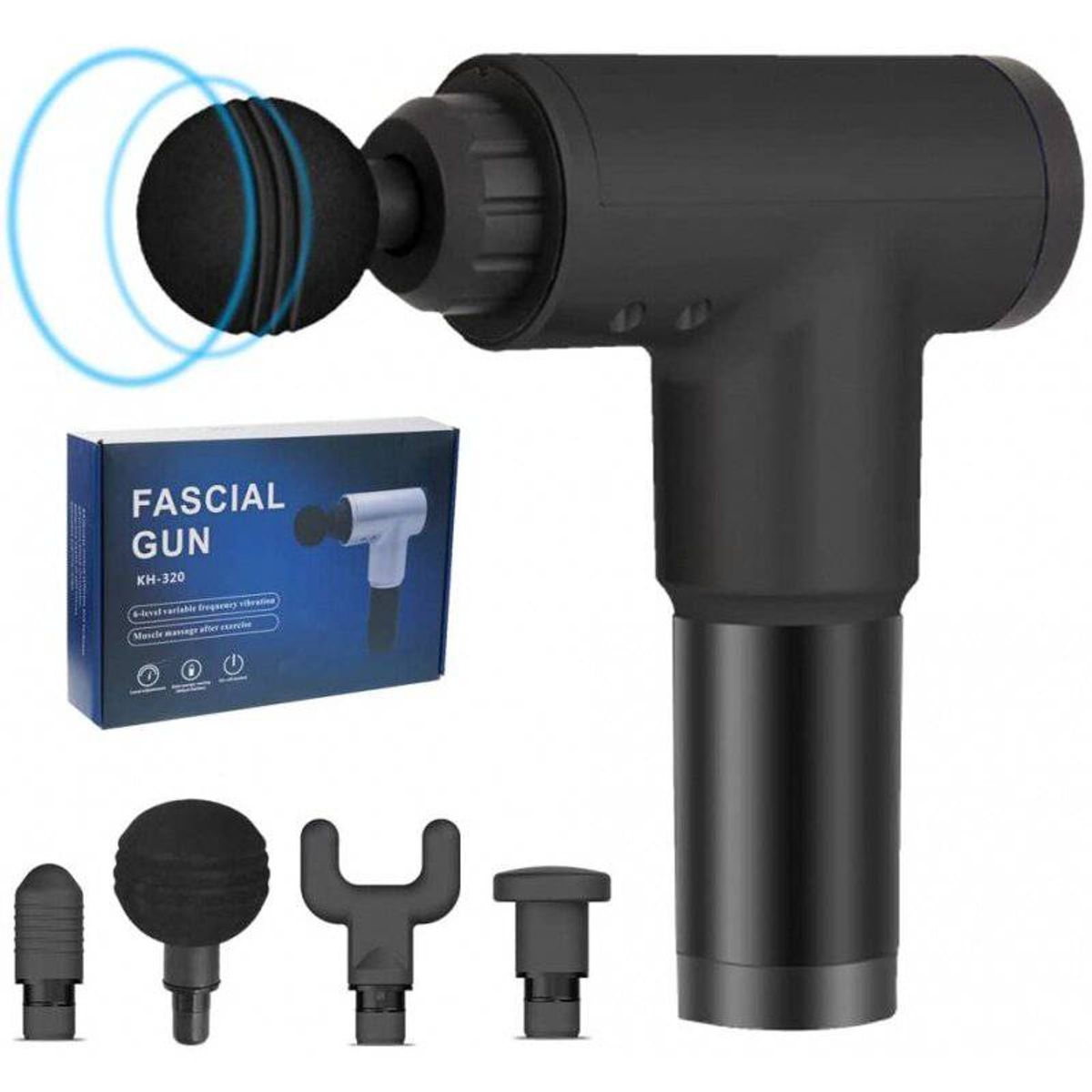 GENERICO - Pistola Masajeadora  Maquina Para Masajes Fascial Gun 6 Velocidades / NEGRO