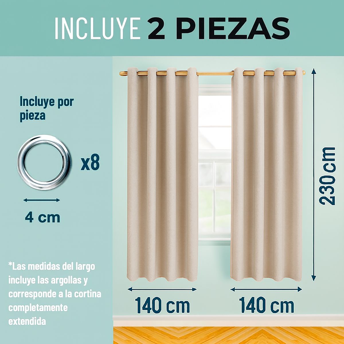 GENERICO - Pack 2 Cortinas Engomadas BlackOut 230x140cm Textura Lino Color Lila Claro