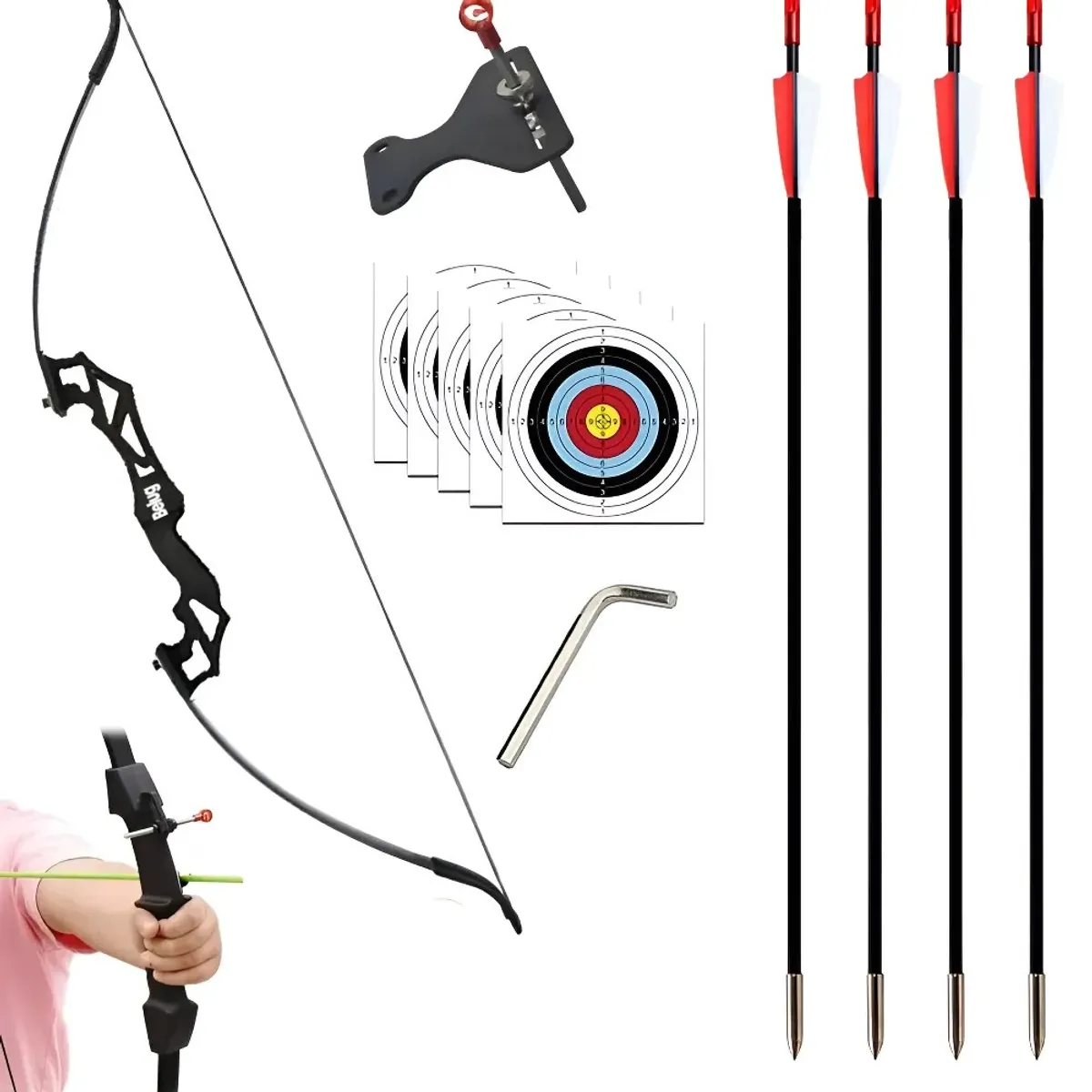 GENERICO - Arco Recurvo Deportivo Con Flechas Y Accesorios Para Adultos Diestro Belug