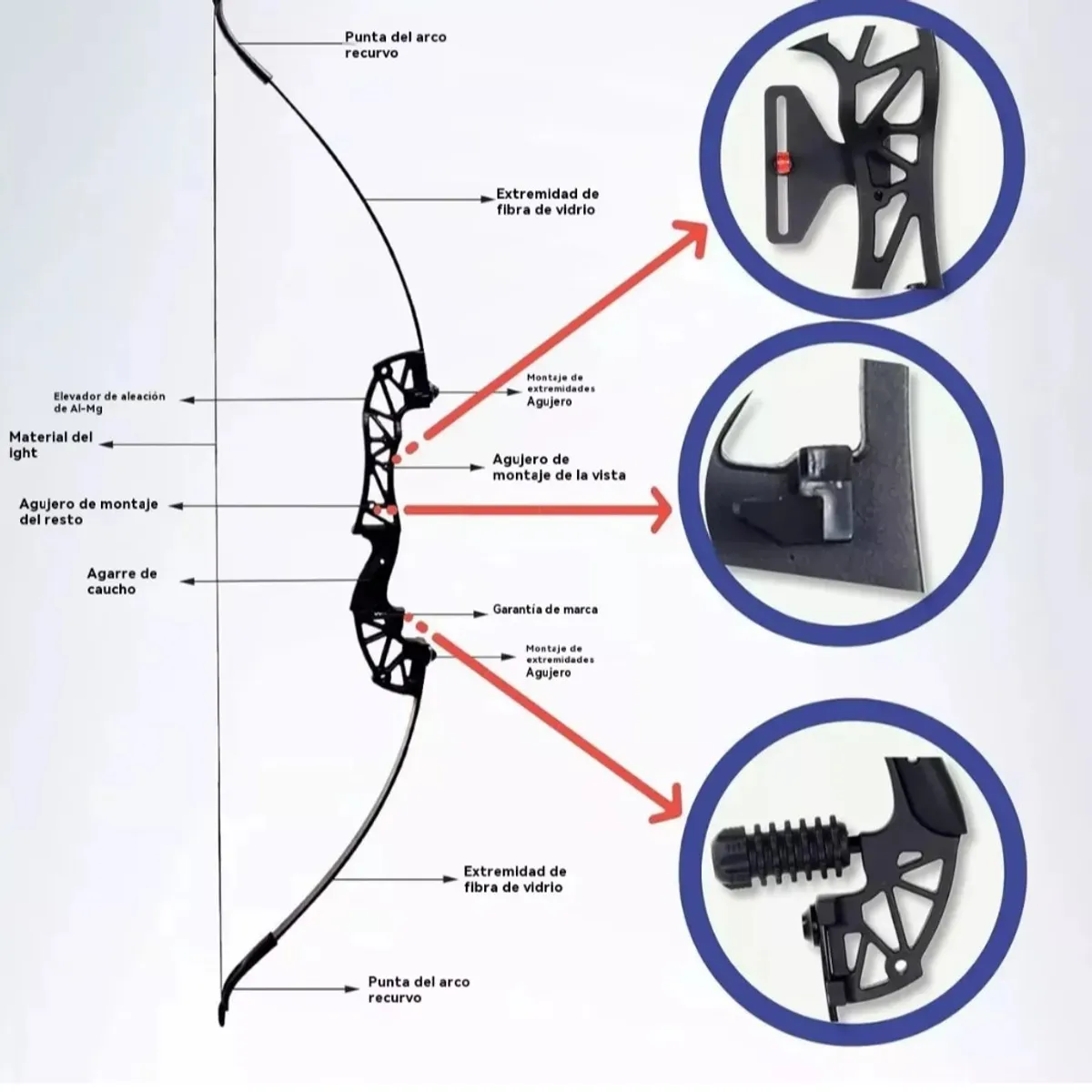 GENERICO - Arco Recurvo Deportivo Con Flechas Y Accesorios Para Adultos Diestro Belug