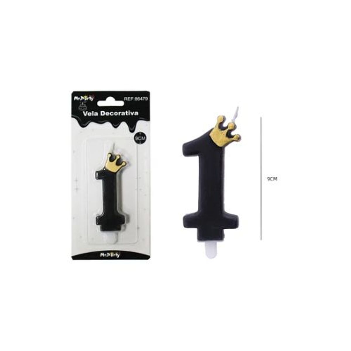 GENERICO - Vela negro de número 1 con corona 9.5cm