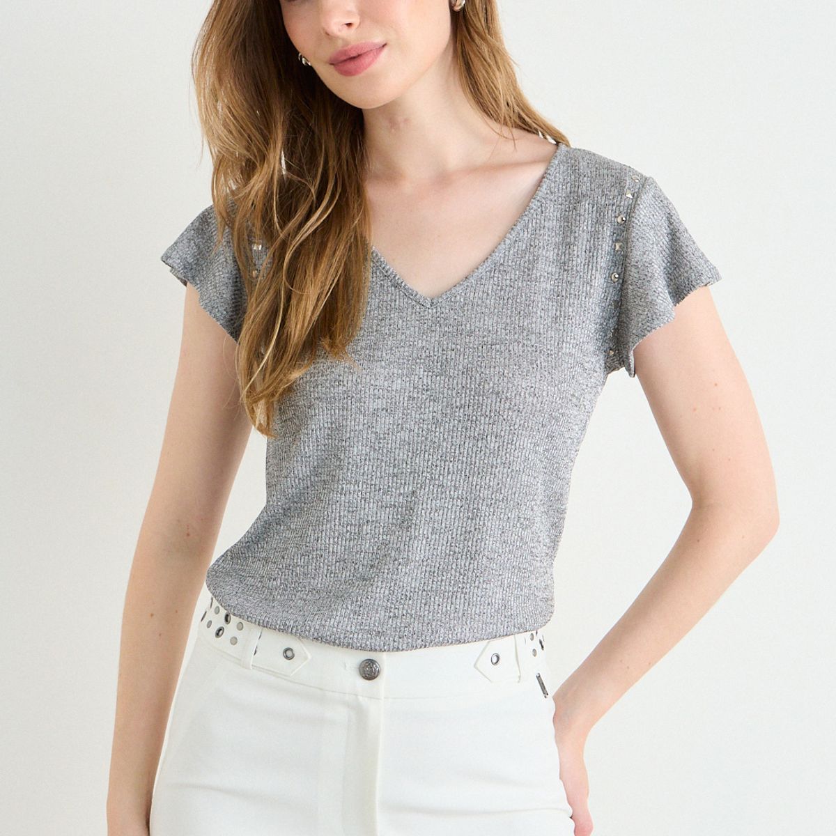 ASH - Polera Lisa Mujer Gris Ash