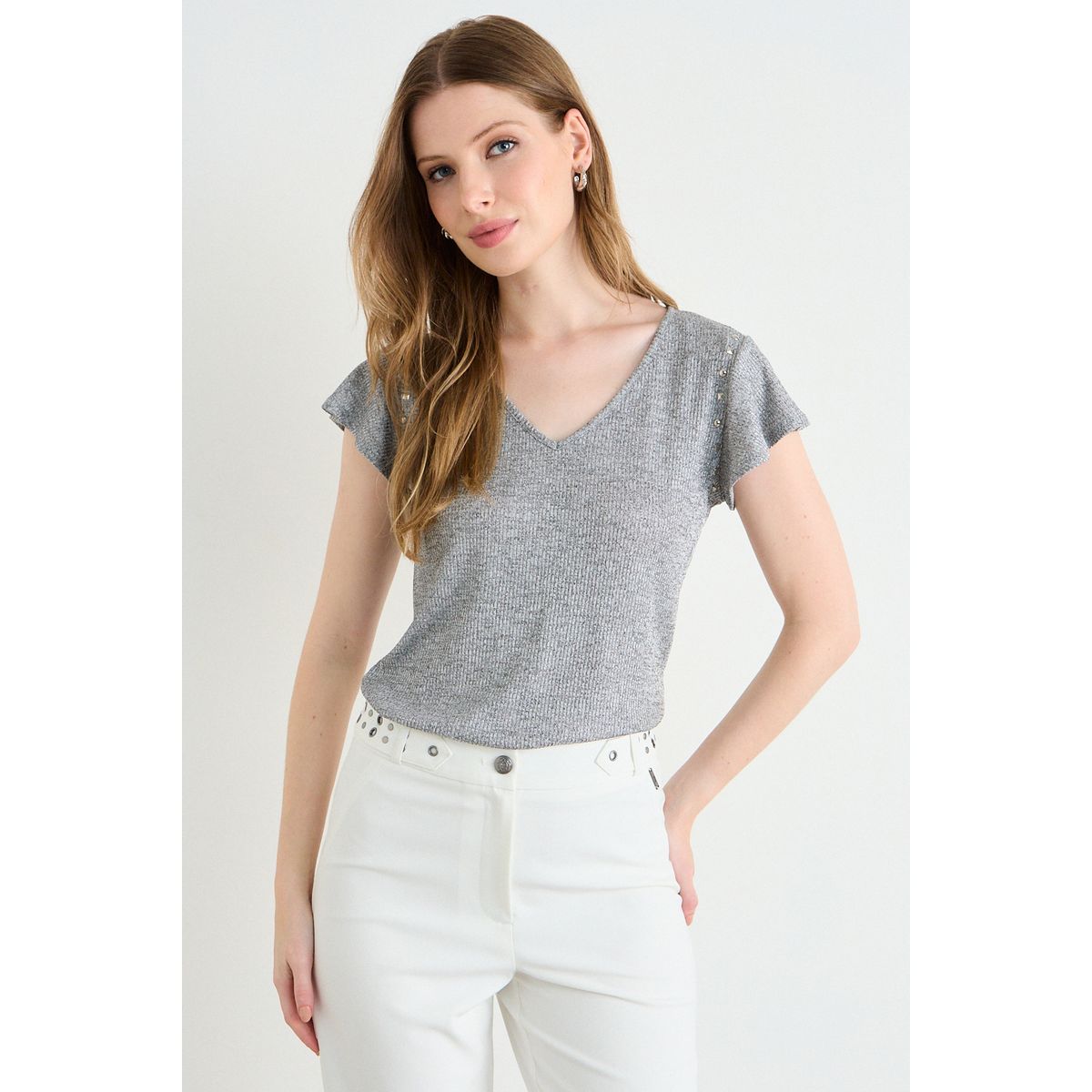 ASH - Polera Lisa Mujer Gris Ash