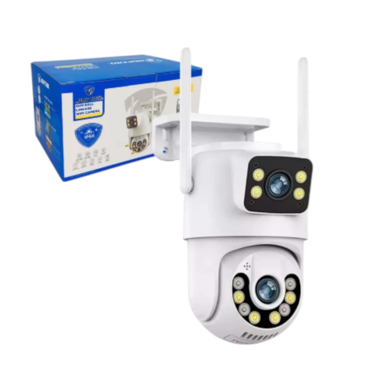 ANGELES DEL HOGAR - Camara De Seguridad WiFi Doble Lente HD VN IP66 Blanca