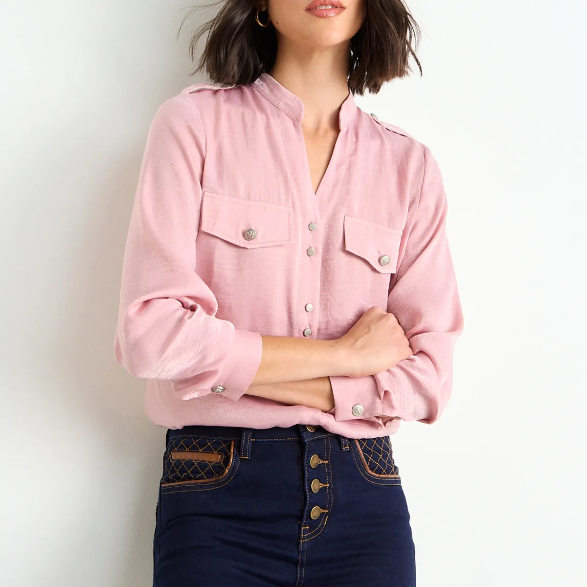 ASH - Blusa Lisa  Manga Larga Mujer Rosa Ash