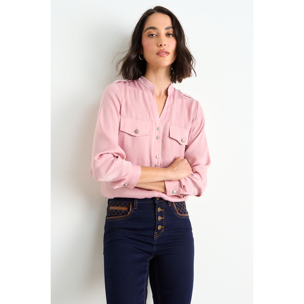 ASH - Blusa Lisa  Manga Larga Mujer Rosa Ash