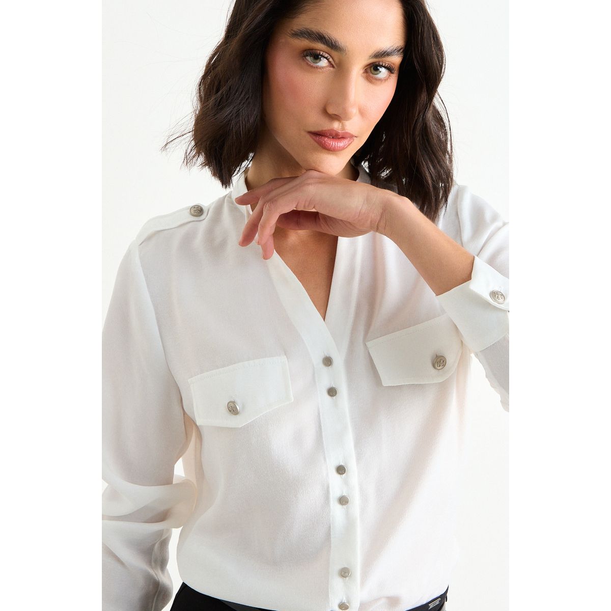 ASH - Blusa Lisa  Manga Larga Mujer Crudo Ash