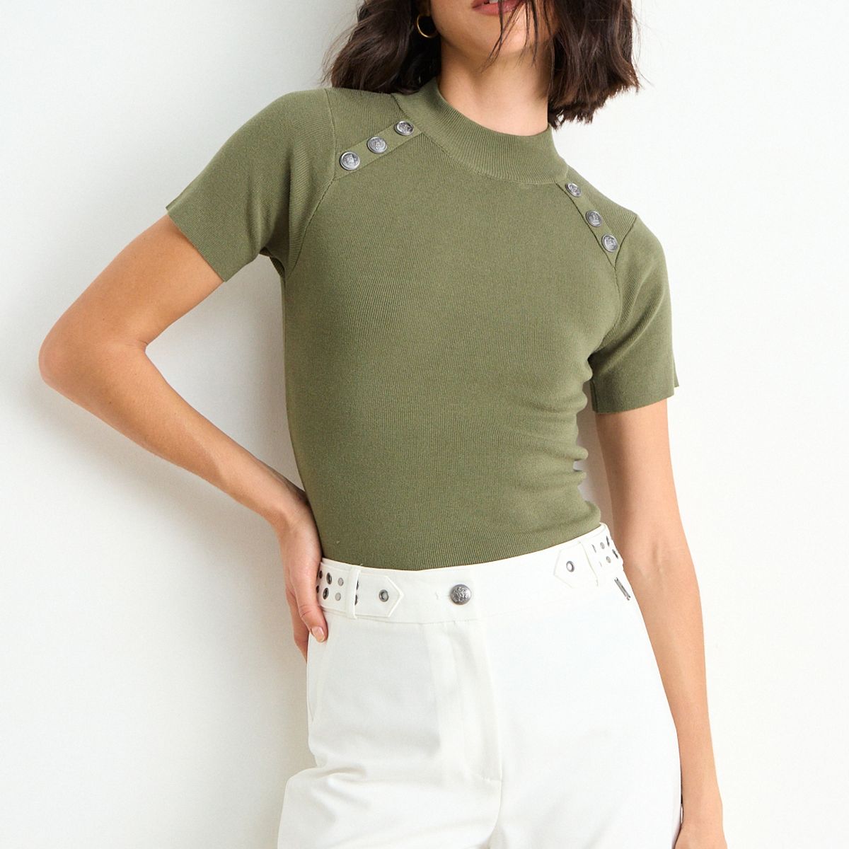 ASH - Polera Tejida Manga Corta Mujer Verde Ash