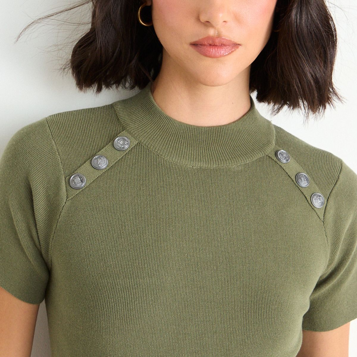 ASH - Polera Tejida Manga Corta Mujer Verde Ash