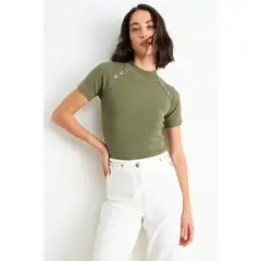 ASH - Polera Tejida Manga Corta Mujer Verde