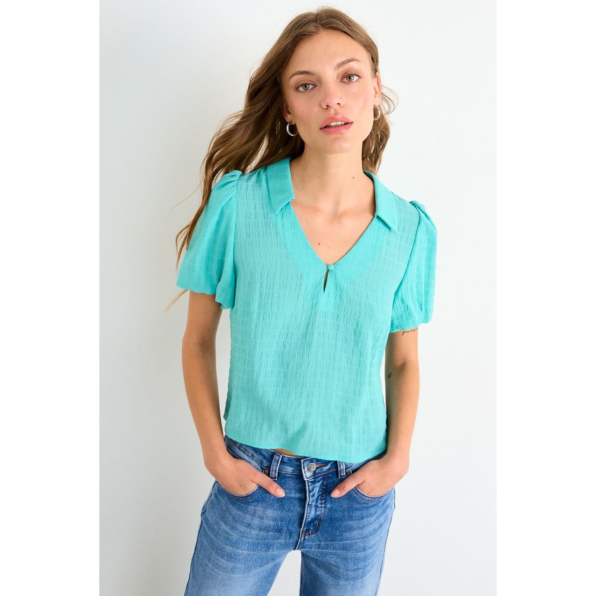 IO - Blusa Lisa Mujer Turquesa Io