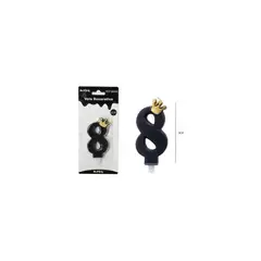 GENERICO - Vela negro de número 8 con corona 9.5cm
