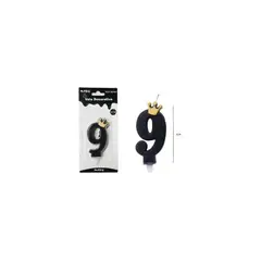 GENERICO - Vela negro de número 9 con corona 9.5cm