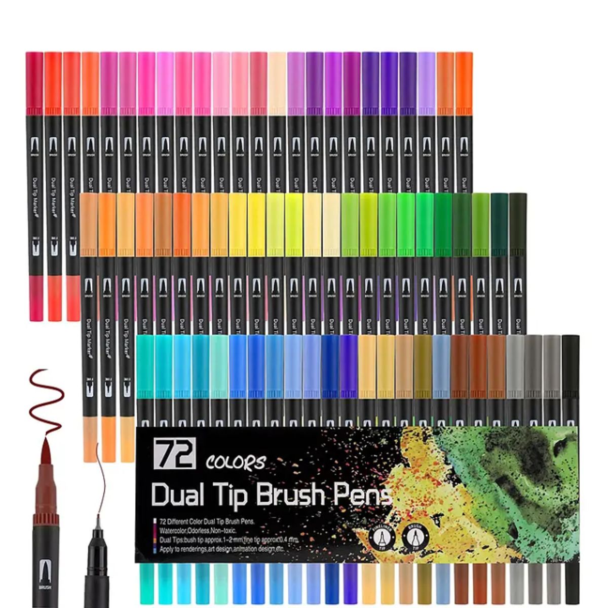 GENERICO - 72 Marcadores De Doble Punta Tipo Pincel Colores