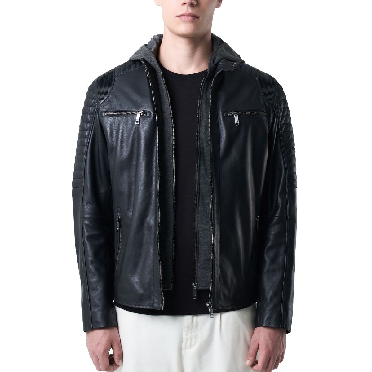 VELEZ - Vélez Chaqueta Belmont Cuero Hombre Capucha Y Pechera Negro