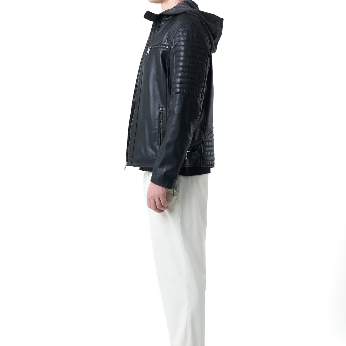 VELEZ - Vélez Chaqueta Belmont Cuero Hombre Capucha Y Pechera Negro