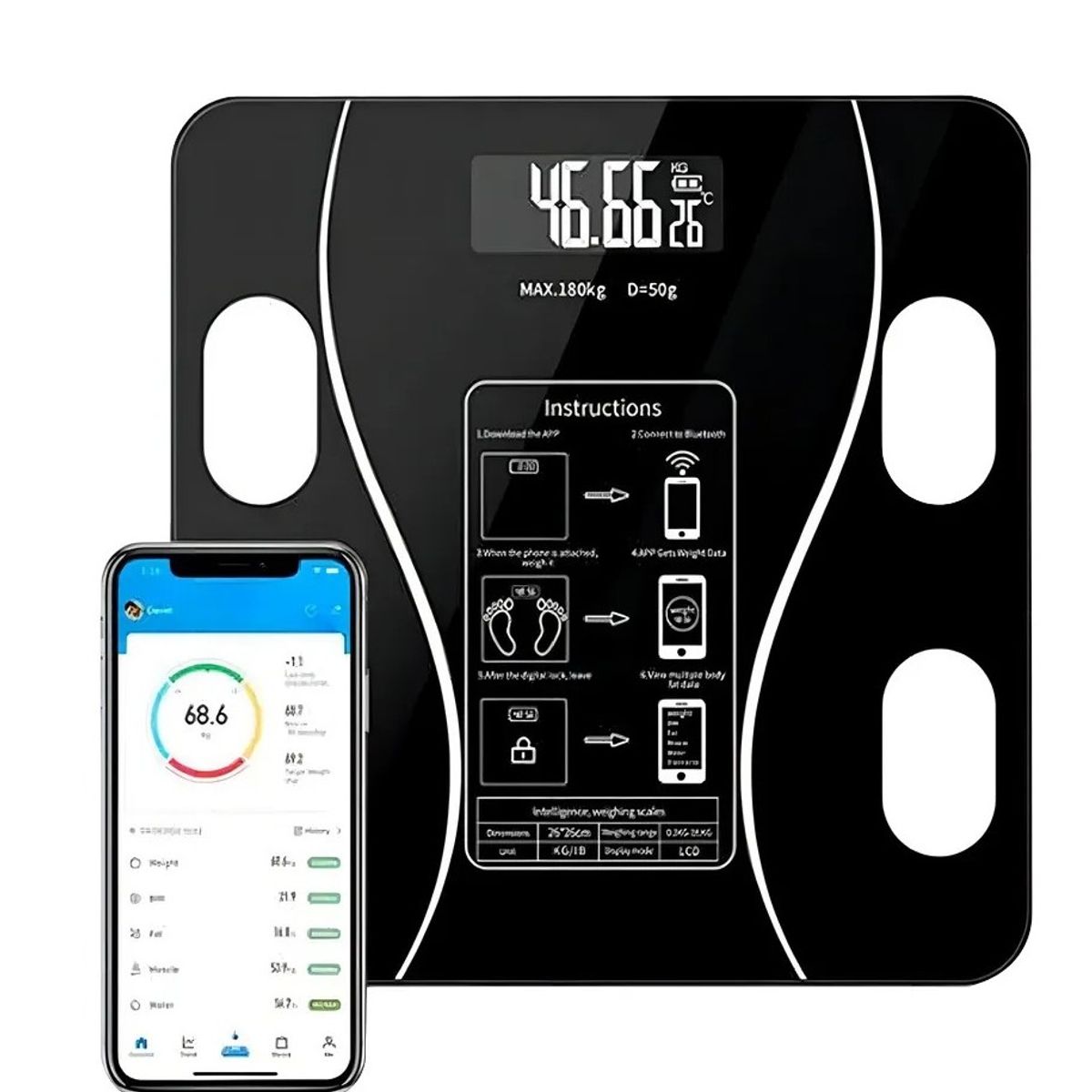GENERICO - Pesa Digital De Baño Inteligente Bluetooth