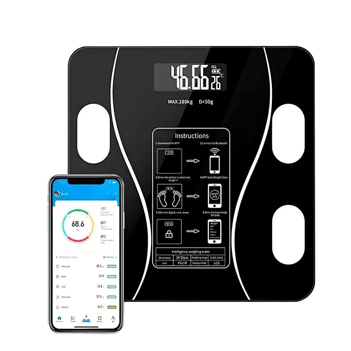 GENERICO - Pesa Digital De Baño Inteligente Bluetooth
