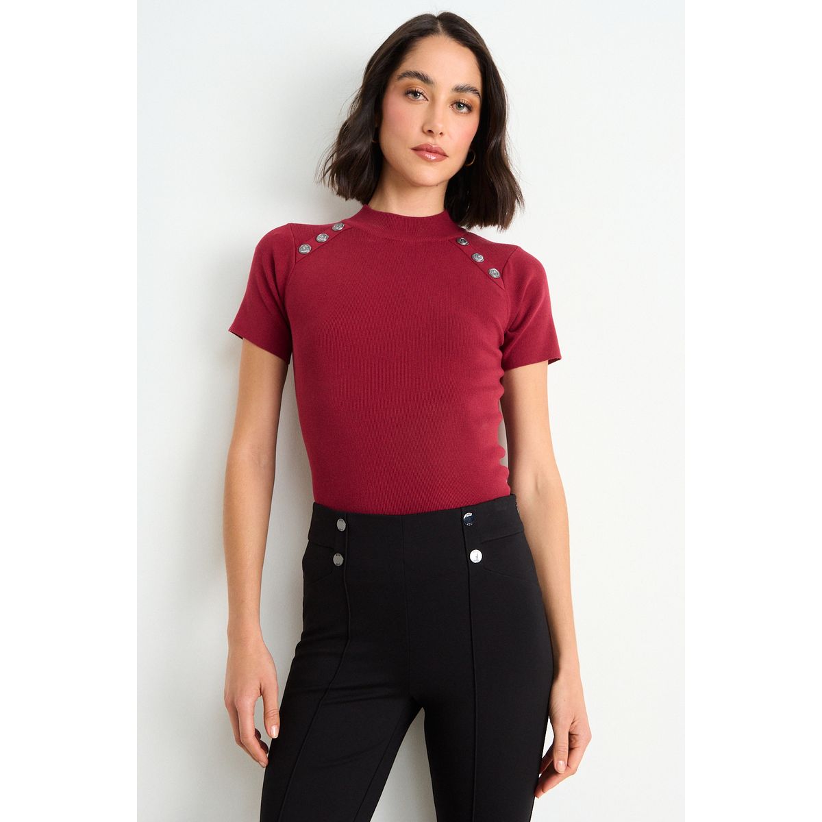 ASH - Polera Tejida Manga Corta Mujer Burdeos Ash