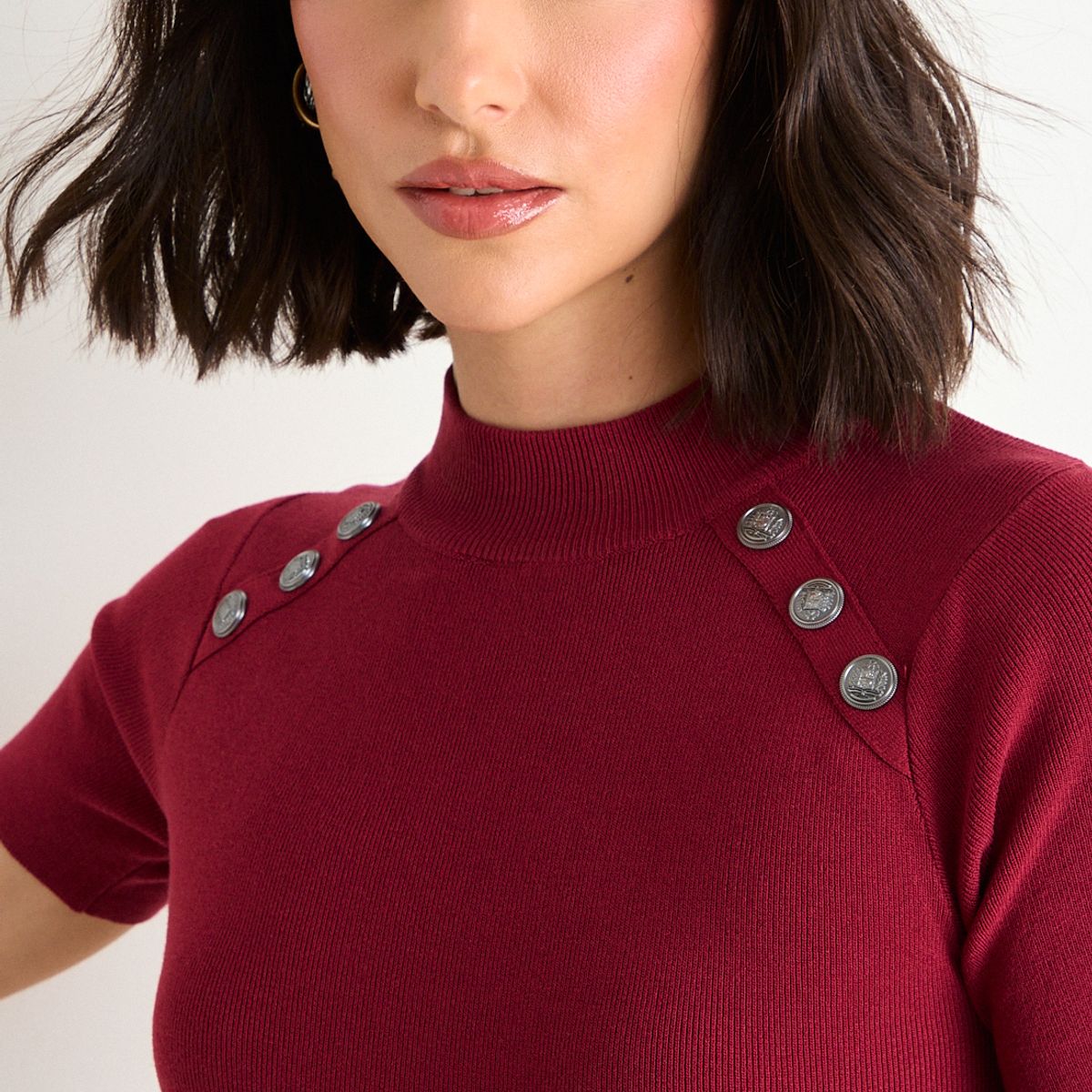 ASH - Polera Tejida Manga Corta Mujer Burdeos Ash