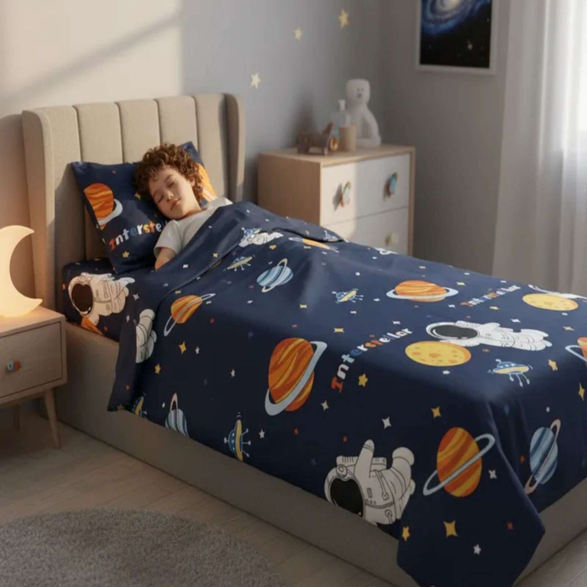 GENERICO - Juego de sábanas plaza y media infantil niña niño Astronauta