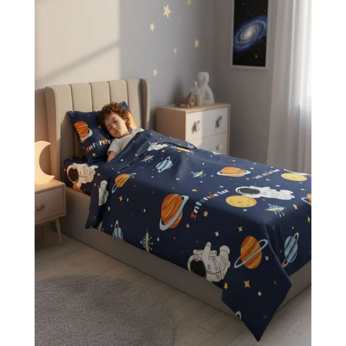 GENERICO - Juego de sábanas plaza y media infantil niña niño Astronauta
