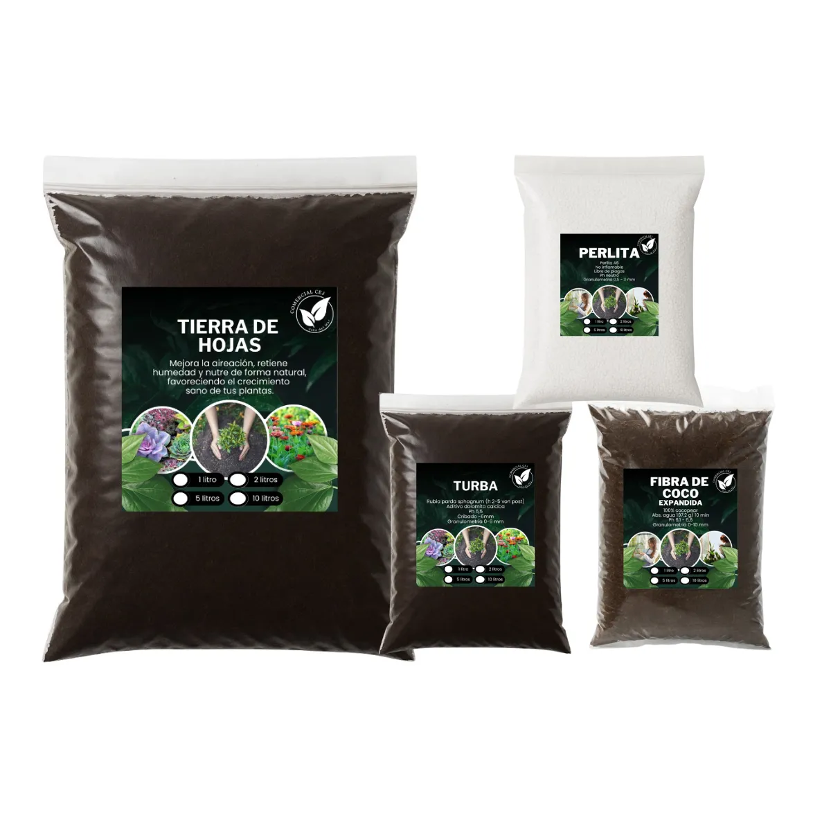 Tierra Hoja 5 Kg + 5L Fibra de coco + 5L Turba + 5L Perlita, marca GENERICO - Foto Principal