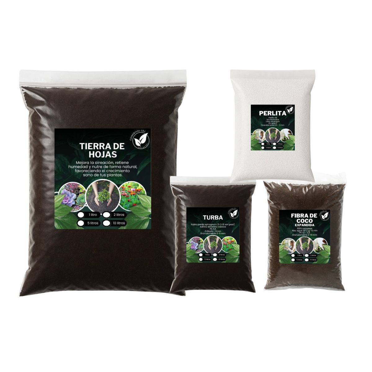 Tierra Hoja 5 Kg + 5L Fibra de coco + 5L Turba + 5L Perlita, marca GENERICO - Foto Principal