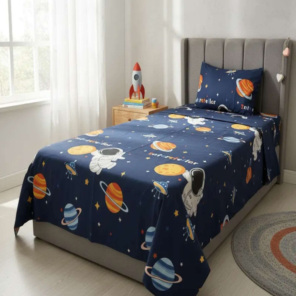 GENERICO - Sábanas plaza y media suaves  infantil niña niño Astronauta