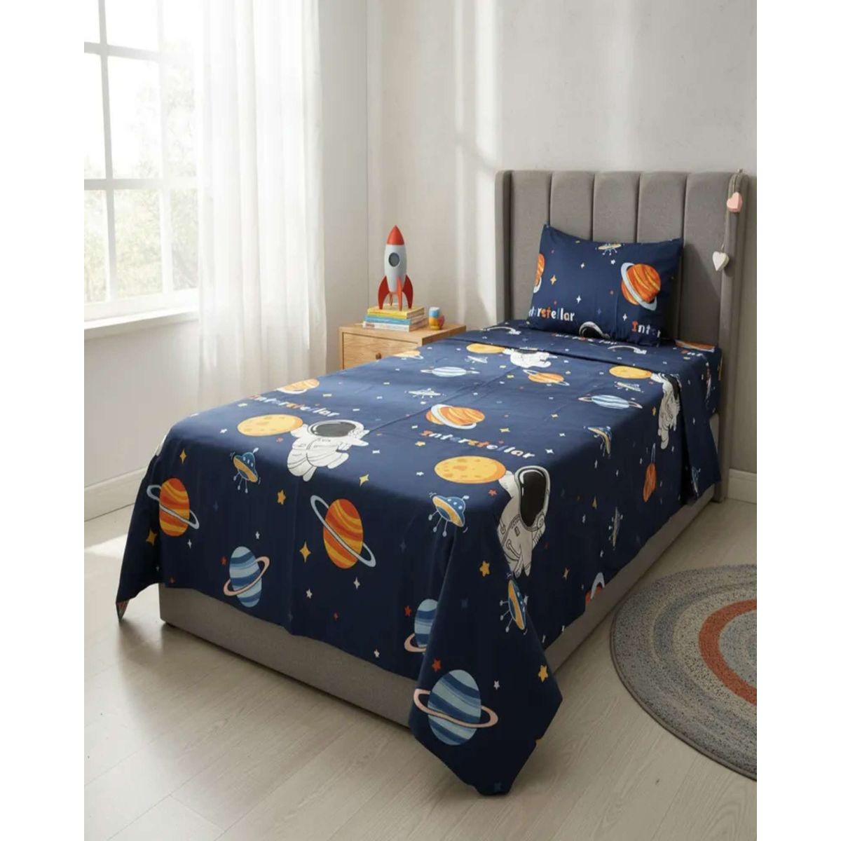 GENERICO - Sábanas plaza y media suaves  infantil niña niño Astronauta