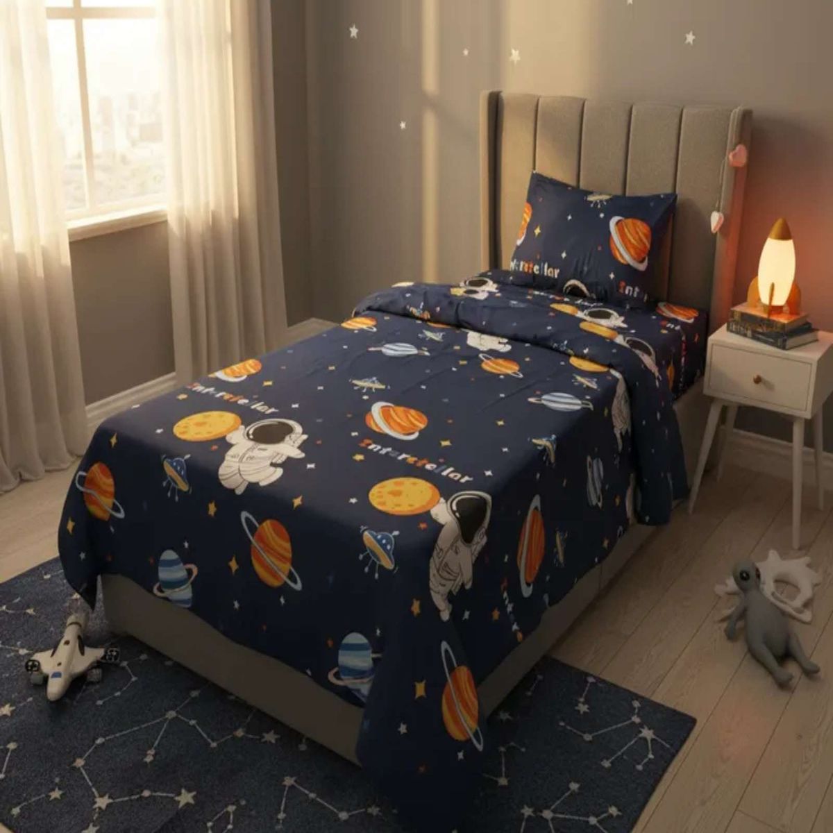GENERICO - Sábanas plaza y media suaves  infantil niña niño Astronauta