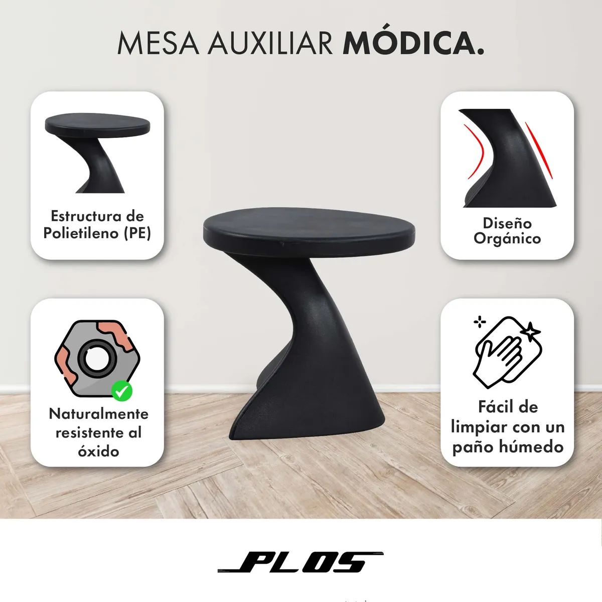 PLOS - Mesa Centro Lateral Polietileno Módica Plos 100% Uv Negro