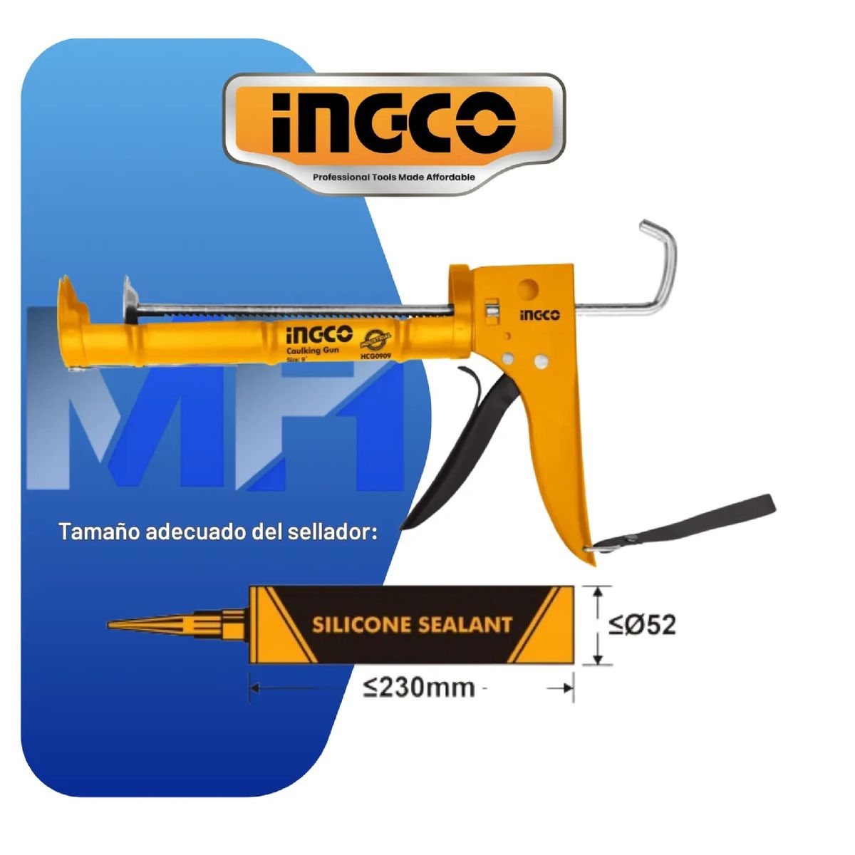 INGCO - Pistola Calafatera Selladora Silicona 230mm 9 Profesional