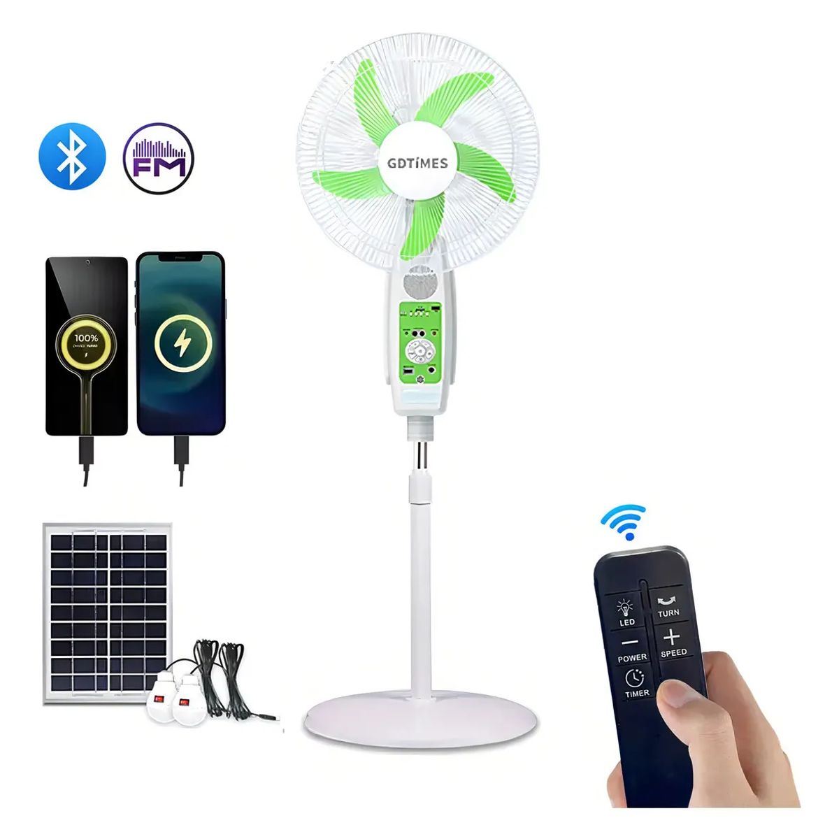 GENERICO - KIT VENTILADOR 16 PULGADAS + 2 AMPOLLETAS EMERGENCIA SOLAR