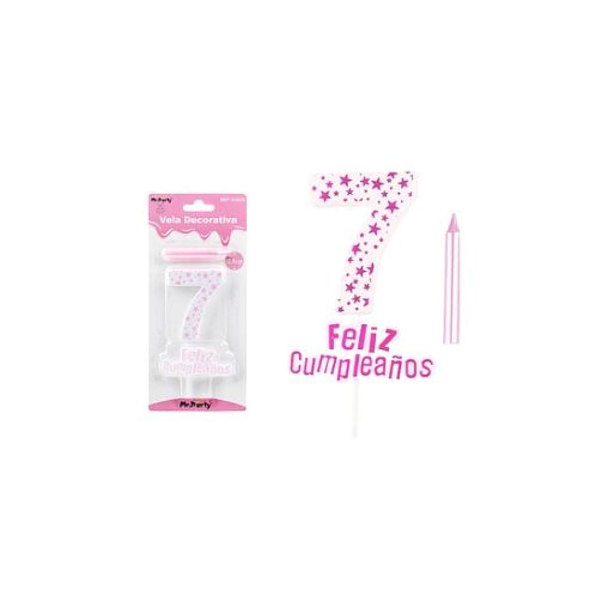 GENERICO - Vela de cumpleaños número 7 estrella rosado claro