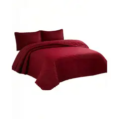 GENERICO - CUBRECAMA CON DETALLES DE POMPONES 15 PLAZA COLOR ROJO