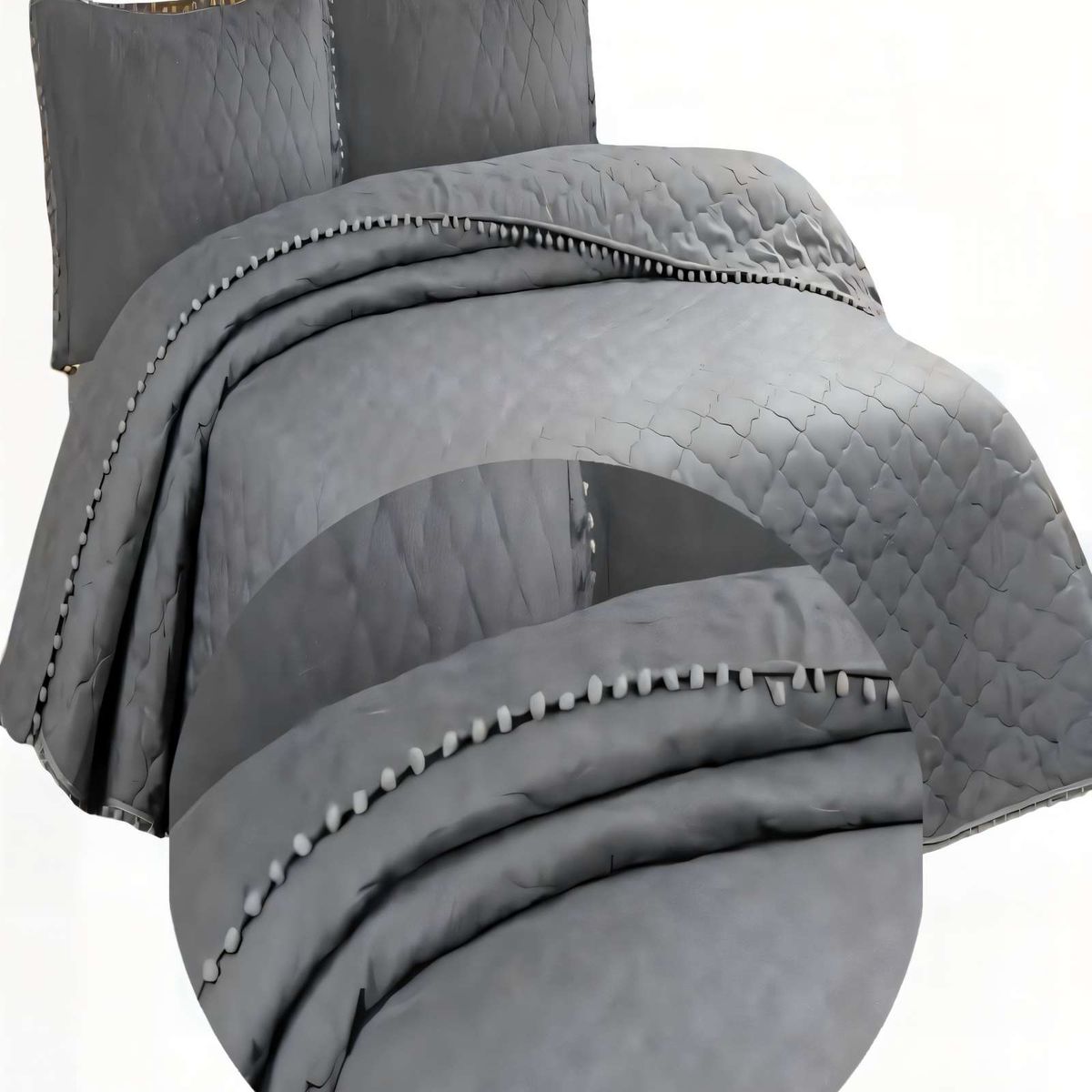 GENERICO - CUBRECAMA CON DETALLES DE POMPONES KING COLOR GRIS