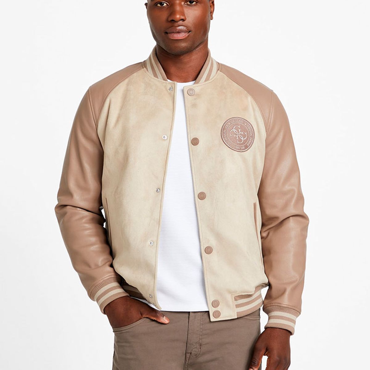 GUESS - Chaqueta Hombre Varsity Bomber Café Guess