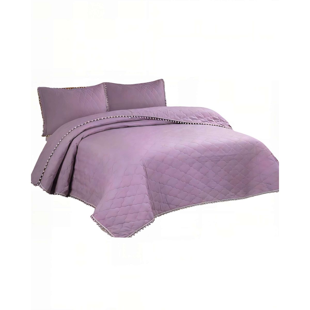 GENERICO - CUBRECAMA 15 PLAZA CON DETALLES DE POMPONES COLOR MORADO