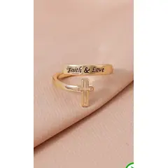 GENERICO - Anillo Doble “Faith & Love” con Cruz Dorada