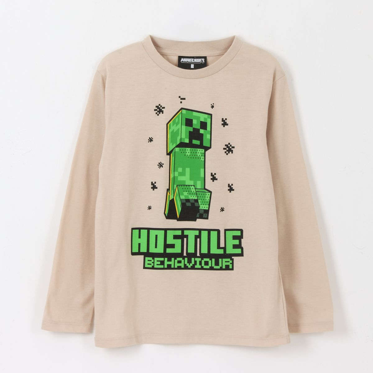 MINECRAFT - Polera Manga Larga Niño Hostile Behaviour Beige Minecraft