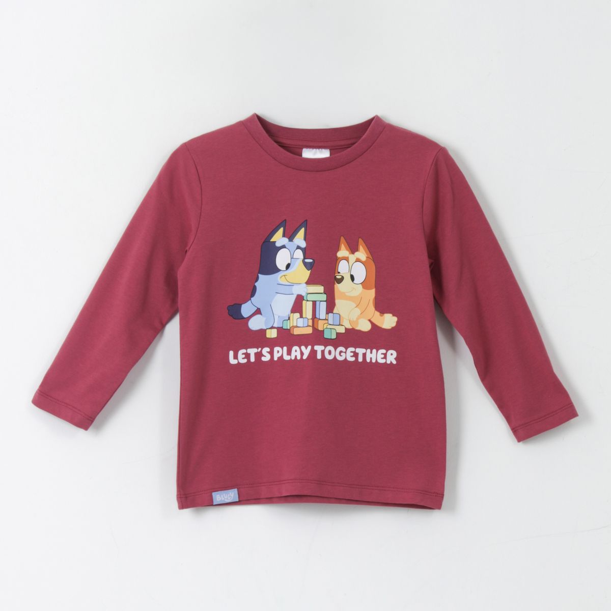 BLUEY - Polera Manga Larga Niño Play Together Burdeo Bingo & Bluey