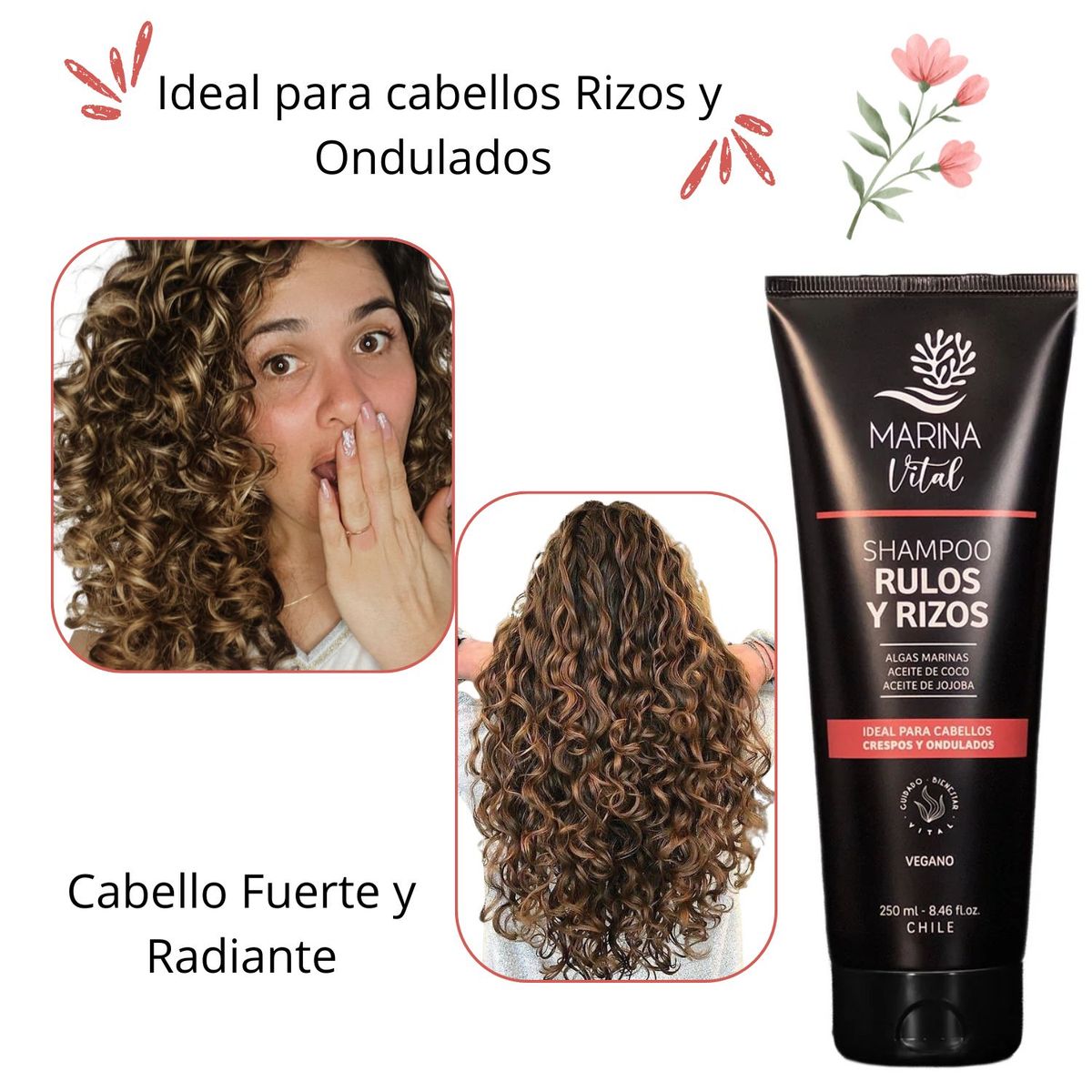 MARINA VITAL - Shampoo Marina Vital Rulos y Rizos 250ml Nutre Hidrata Suavidad Brillo