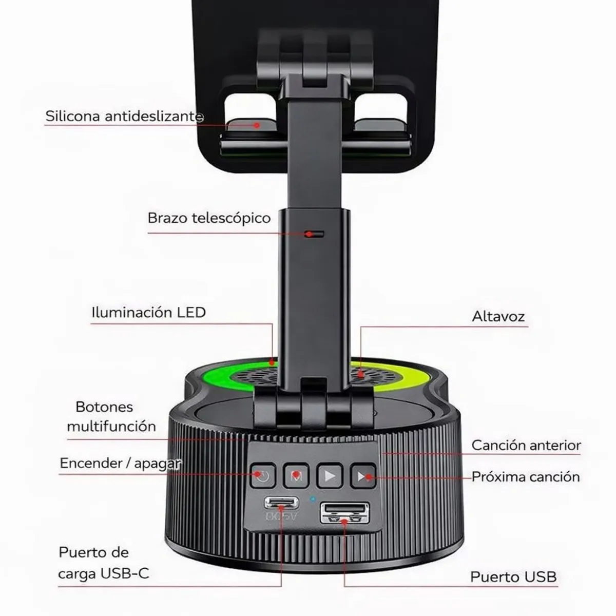 GENERICO - Parlante Altavoz Bluetooth Audio Inducción Inalámbrico 5 En 1 Negro