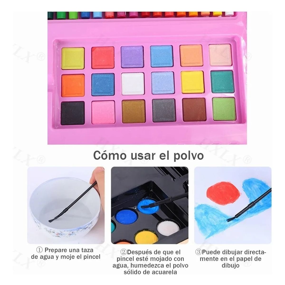 GENERICO - Lápices Pastel Acuarelables Genérica 208 Pzas Dibujo Rosa