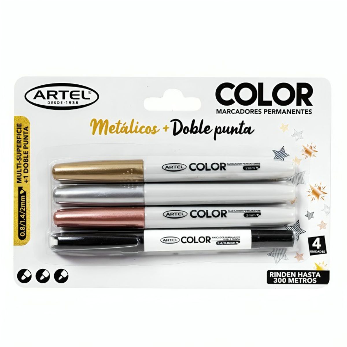 Pack 2 de Set 3 Marcadores Permanente Metálico + 1 Doble Punta  Artel, marca ARTEL - Foto Principal