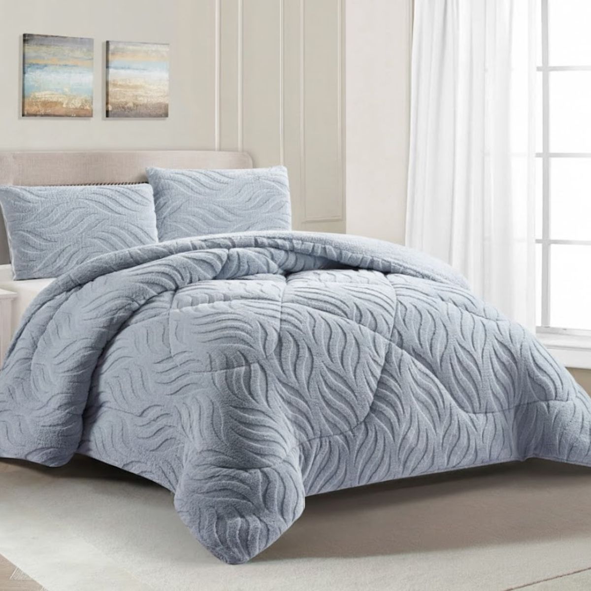 GENERICO - COBERTOR DE INVIERNO KING CON CHIPORRO DISEÑO TEXTURIZADO RELIEVE HOJAS UNICOLOR TFI