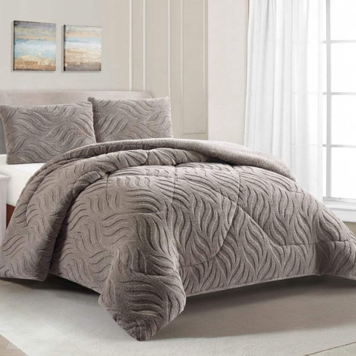 GENERICO - COBERTOR DE INVIERNO KING CON CHIPORRO DISEÑO TEXTURIZADO RELIEVE HOJAS UNICOLOR TFI
